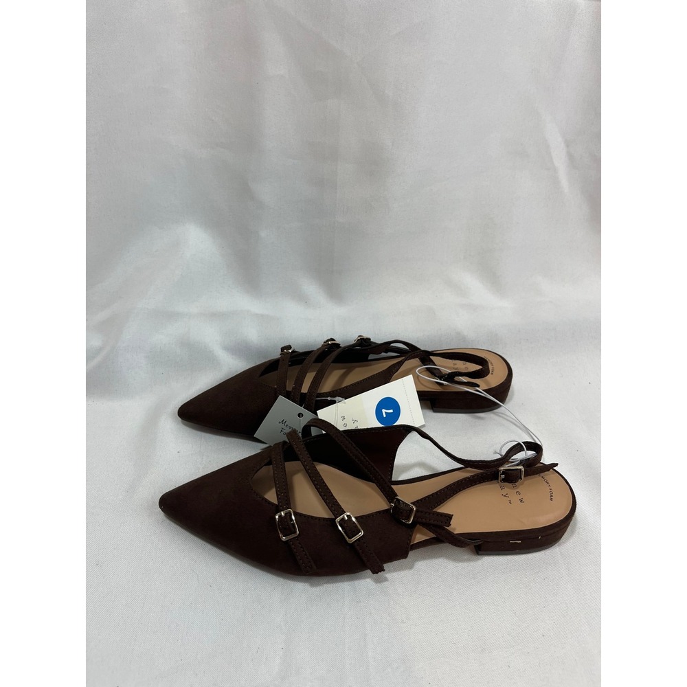 A New Day Womens Pointed Toe Multi Strap Slingback Flats Brown Faux Suede Size 7
